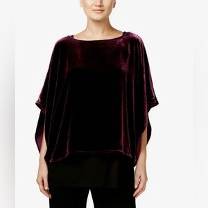 EILEEN FISHER Raisinette Purple Velvet Kimono Sleeve Ballet Neck Top